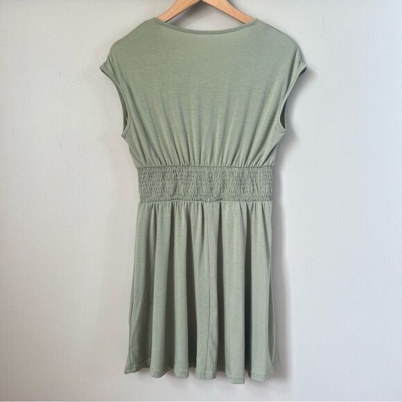 Cupshe Surplice Smocked Waist Mini Dress Olive Green Boho Dress - Picture 6 of 11